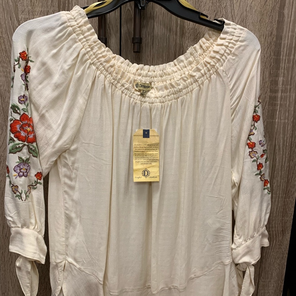 Democracy Embroidered Off-the-Shoulder Floral Top